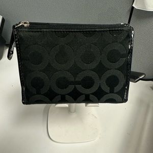 Authentic Black Coach Small Trifold Wallet with Patent Leather Flap